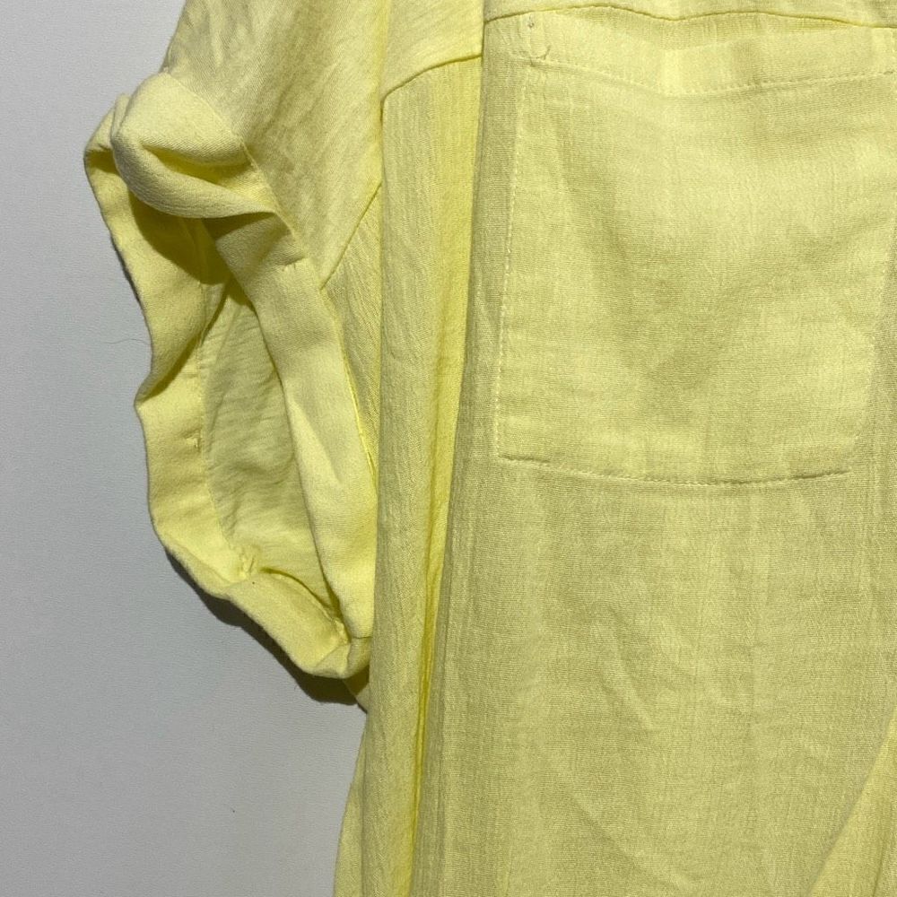Lucky Brand Womens XL Yellow Short‎ Sleeve Button Up Slub Henley Top Pockets - Picture 4 of 9
